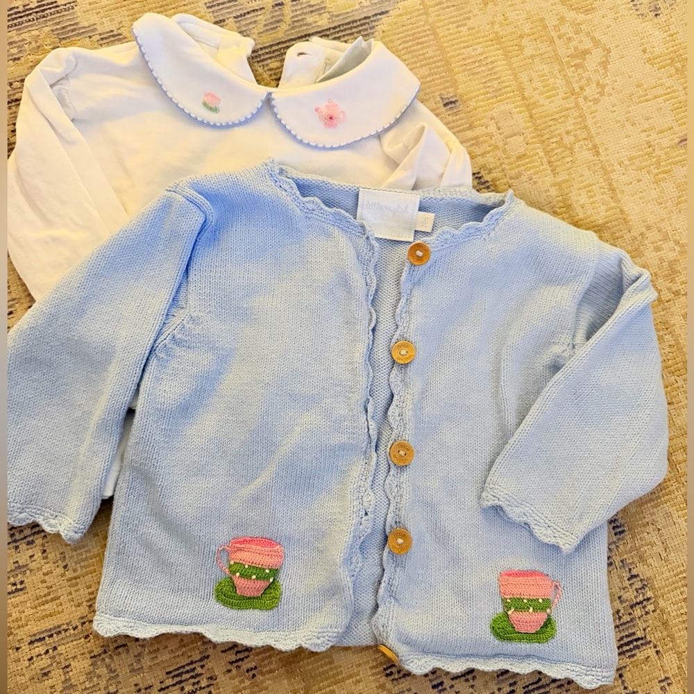 Little English scallop cardigan and coordinating Peter Pan pima top 🫖
